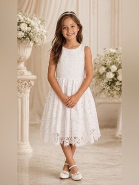 Kensi Gear White Lace Dress Girls Size 8 10 Elegant Flower Girl